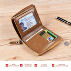 OakGuard Men's Wallet Zipper Genuine Leather RFID Protected