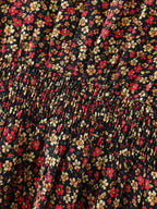 Micro-Floral Print Lace Trim Midi Dress