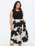 Floral Print Color Contrast Sleeveless Midi Dress