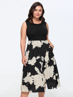 Floral Print Color Contrast Sleeveless Midi Dress