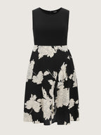 Floral Print Color Contrast Sleeveless Midi Dress