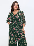 Floral Print Stretchy Waist Drawstring Jumpsuit