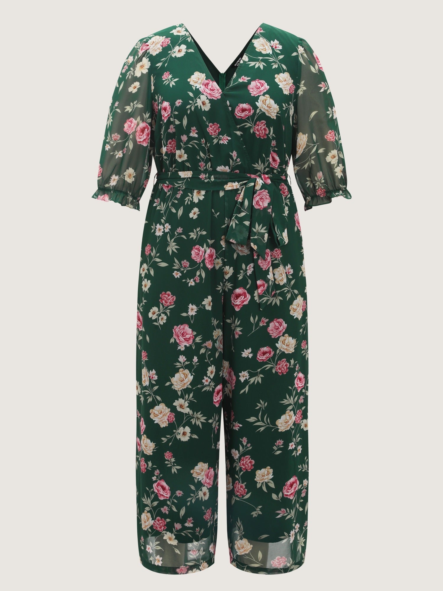 Floral Print Stretchy Waist Drawstring Jumpsuit
