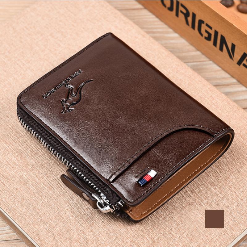 OakGuard Men's Wallet Zipper Genuine Leather RFID Protected