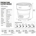Foldable Washing Machine - 5 Wash Modes - Delicate Fabrics - 40dB - Compact & Portable
