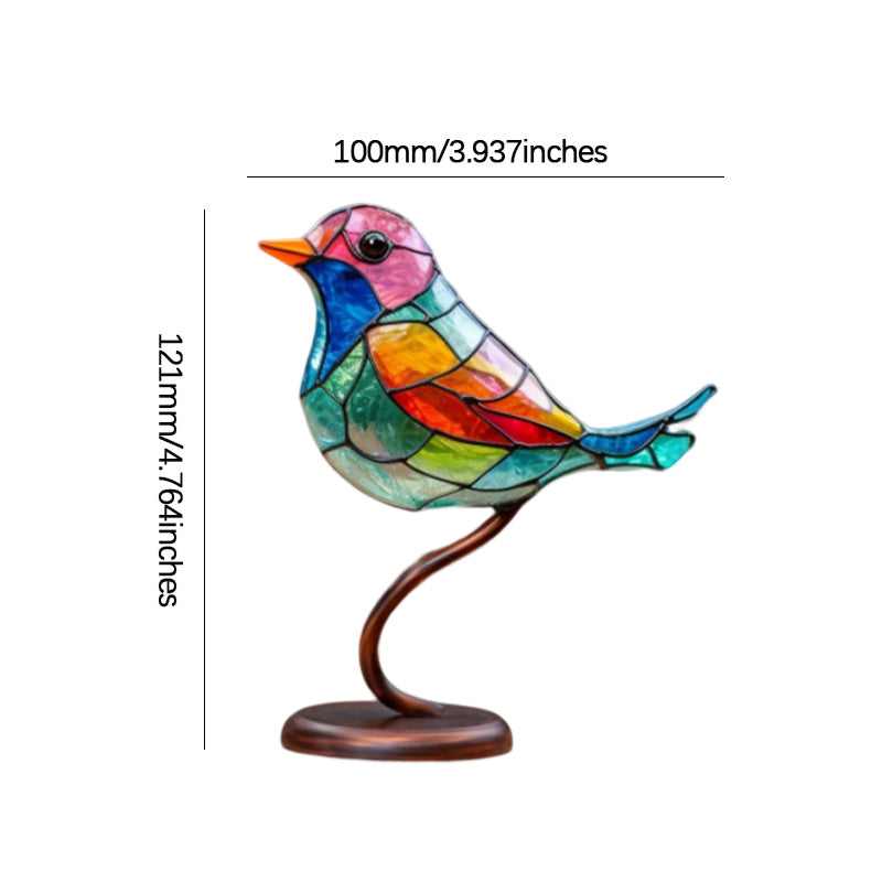 Delicate Stained Glass Birds On Branch Desktop Ornaments