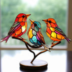 Delicate Stained Glass Birds On Branch Desktop Ornaments