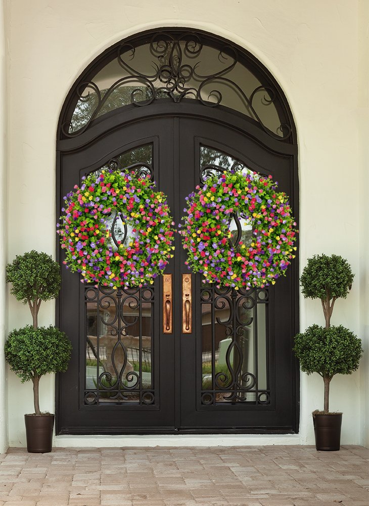 MeadowAura BloomWreath Spring And Summer Front Door Wreath Floral Grapevine Accent