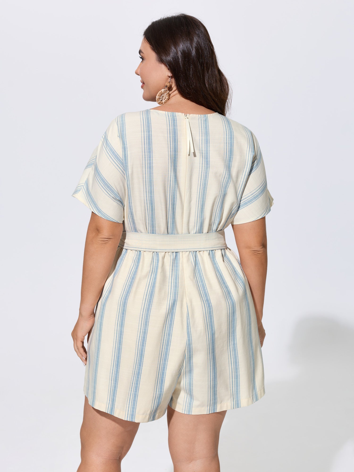 Striped Print Stretchy Waist-Tie Romper