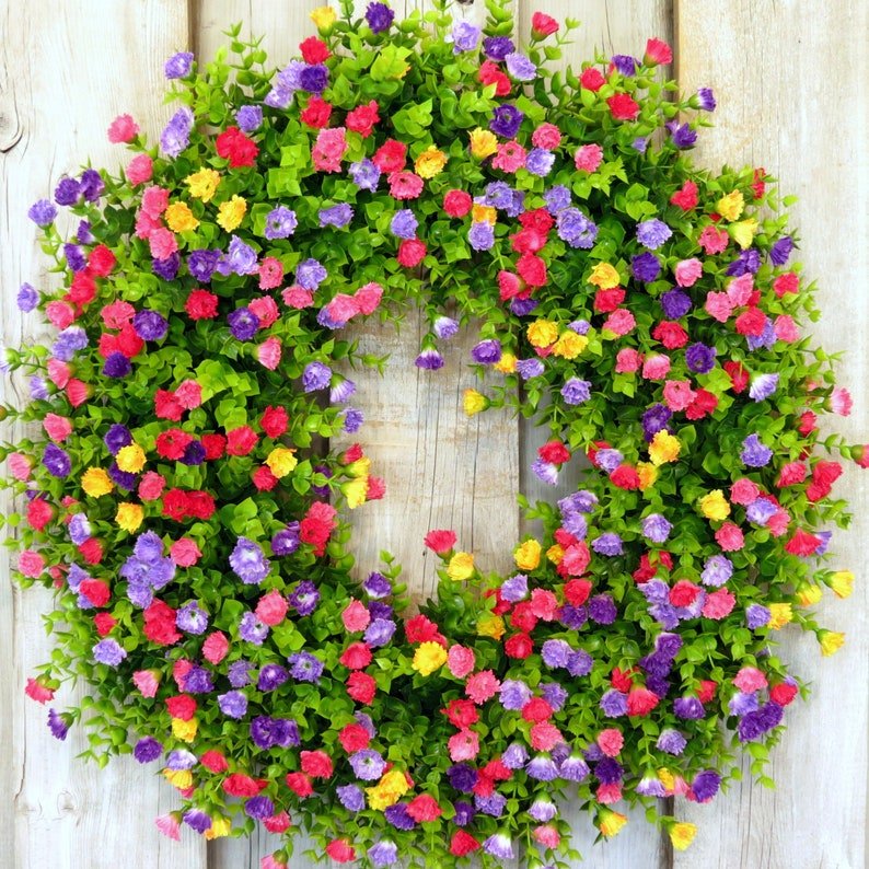 MeadowAura BloomWreath Spring And Summer Front Door Wreath Floral Grapevine Accent