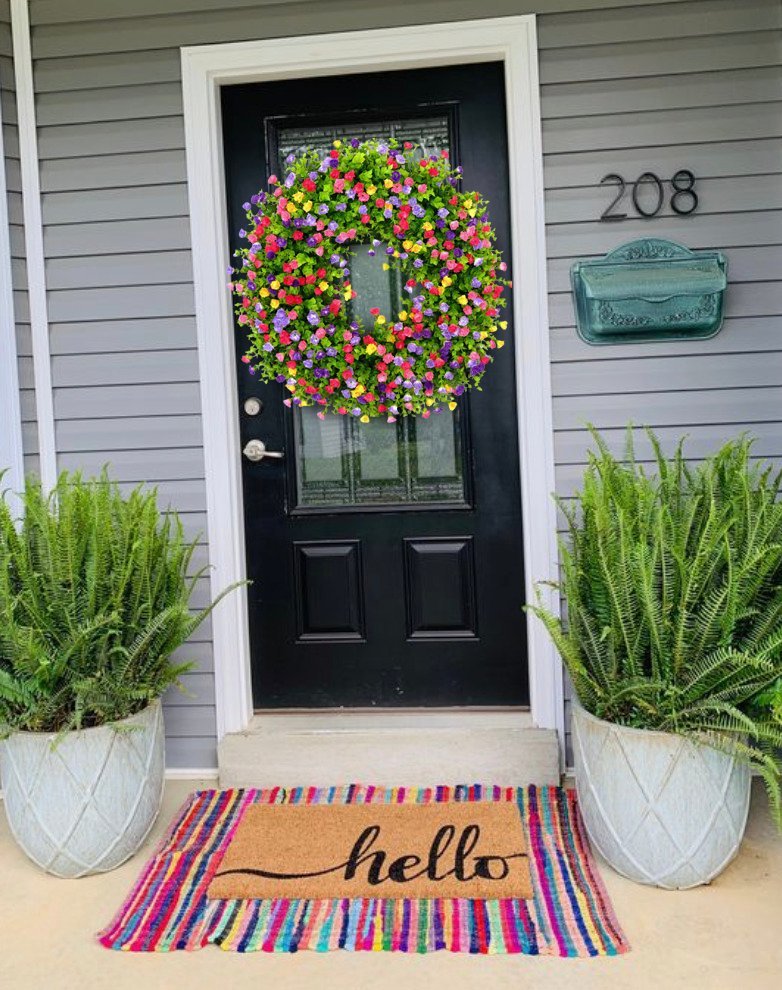 MeadowAura BloomWreath Spring And Summer Front Door Wreath Floral Grapevine Accent