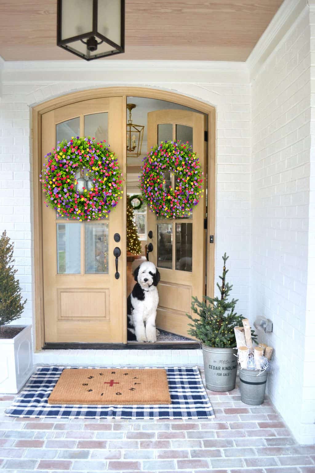 MeadowAura BloomWreath Spring And Summer Front Door Wreath Floral Grapevine Accent