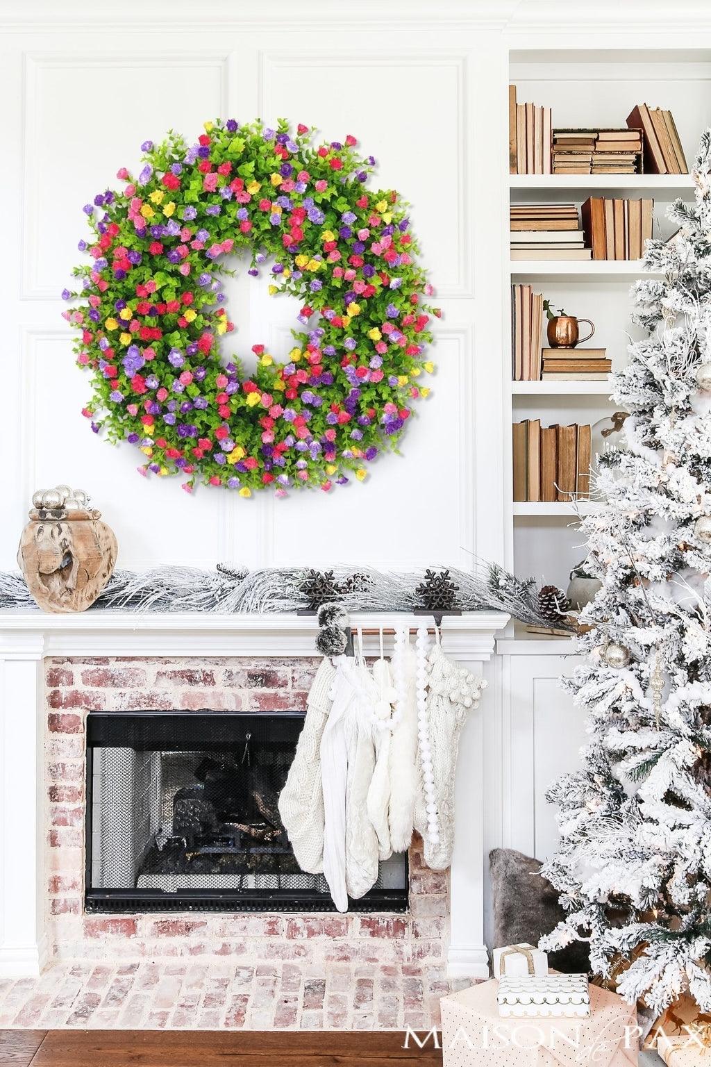 MeadowAura BloomWreath Spring And Summer Front Door Wreath Floral Grapevine Accent