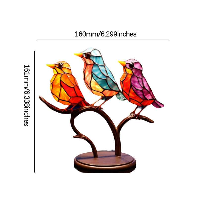 Delicate Stained Glass Birds On Branch Desktop Ornaments