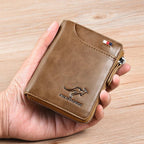 OakGuard Men's Wallet Zipper Genuine Leather RFID Protected