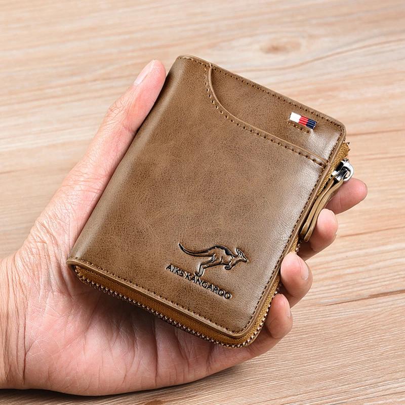 OakGuard Men's Wallet Zipper Genuine Leather RFID Protected