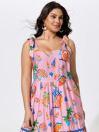 Supersoft Tropical Vacation Print Shirred Midi Dress