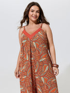 Paisley Print Backless Sleeveless Jumpsuit