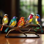 Delicate Stained Glass Birds On Branch Desktop Ornaments