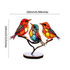 Delicate Stained Glass Birds On Branch Desktop Ornaments