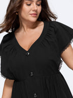 Cotton Button-Front Split Hem Midi Dress