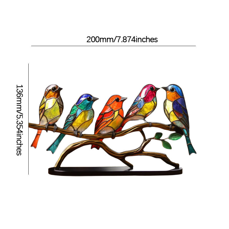 Delicate Stained Glass Birds On Branch Desktop Ornaments
