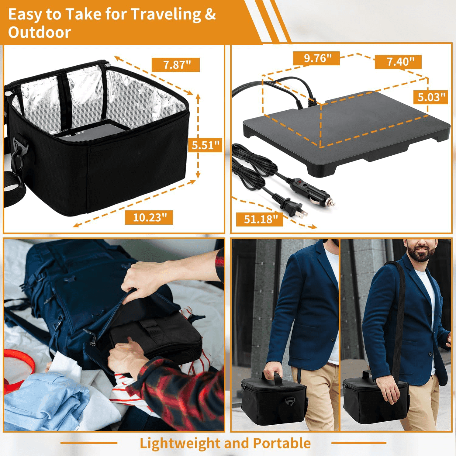 TrailGlow Portable Meal Warmer Case Electric Heated Container For On-The-Go Meals