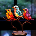 Delicate Stained Glass Birds On Branch Desktop Ornaments