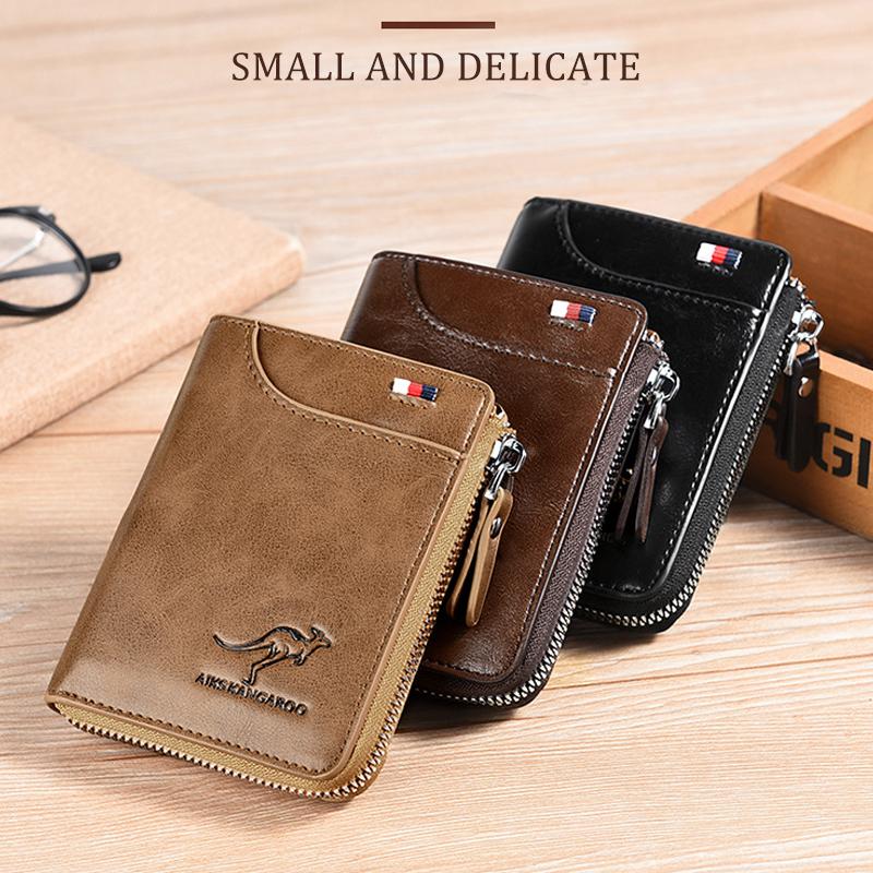 OakGuard Men's Wallet Zipper Genuine Leather RFID Protected