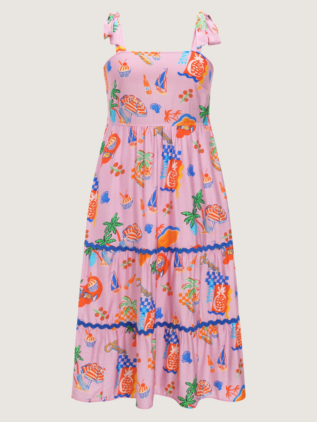 Supersoft Tropical Vacation Print Shirred Midi Dress