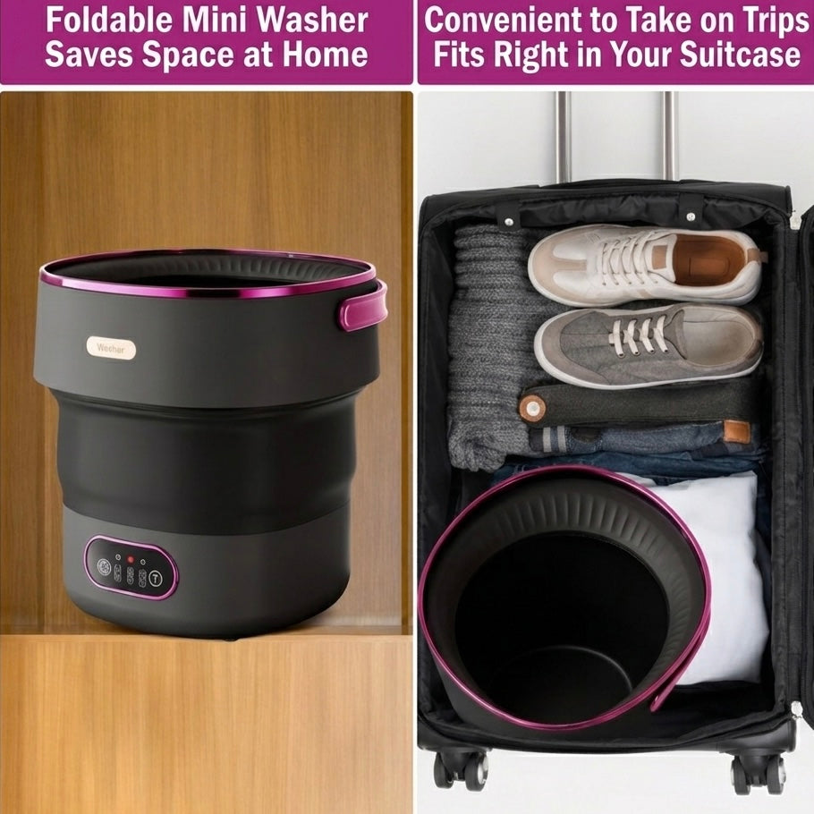 Foldable Washing Machine - 5 Wash Modes - Delicate Fabrics - 40dB - Compact & Portable