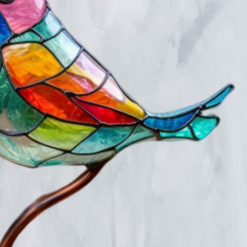 Delicate Stained Glass Birds On Branch Desktop Ornaments
