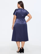 Sleek Satin Draped Waist Midi Dress