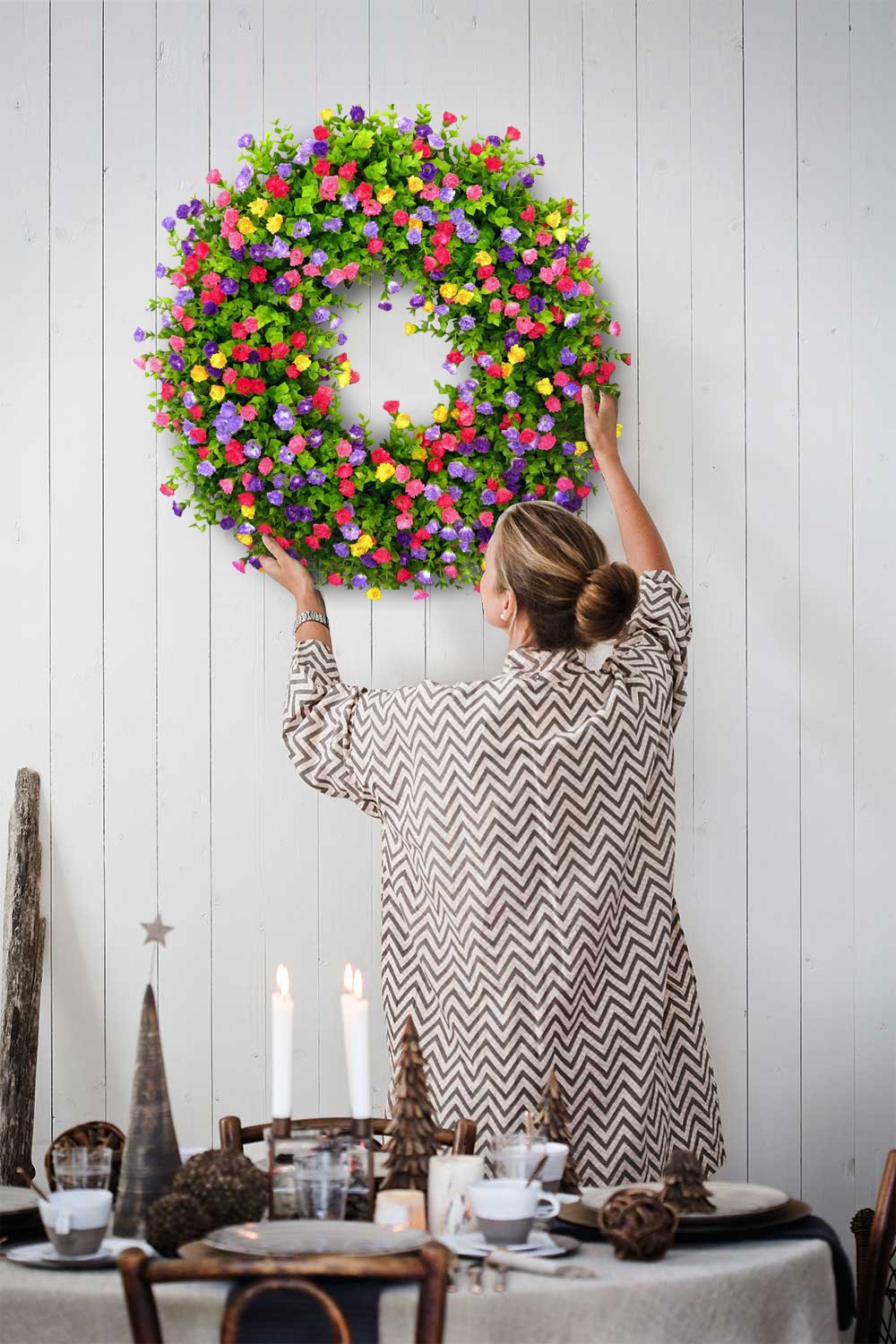MeadowAura BloomWreath Spring And Summer Front Door Wreath Floral Grapevine Accent