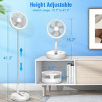 Foldable Rechargeable Floor Fan with 7200mAh Battery and Remote, 4 Speeds