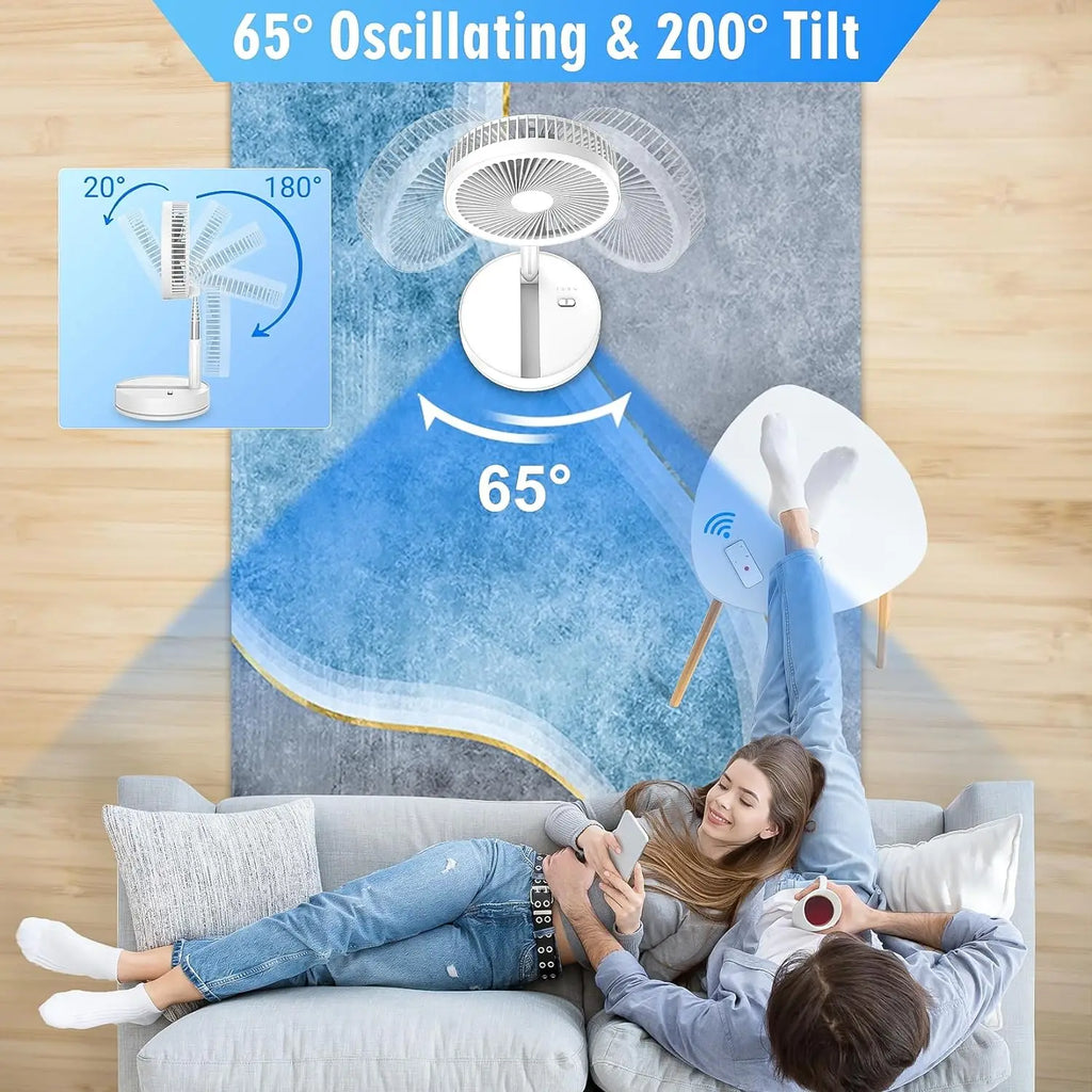 Foldable Rechargeable Floor Fan with 7200mAh Battery and Remote, 4 Speeds