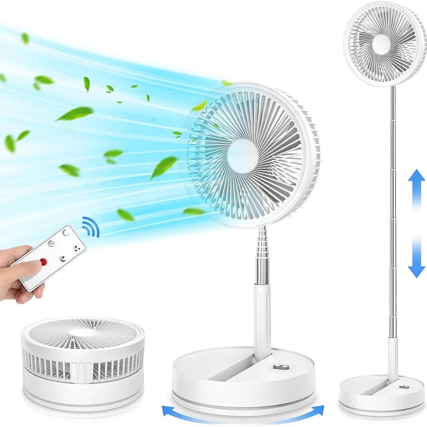 Foldable Rechargeable Floor Fan with 7200mAh Battery and Remote, 4 Speeds