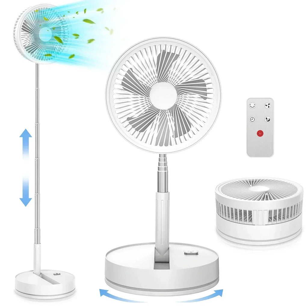 Foldable Rechargeable Floor Fan with 7200mAh Battery and Remote, 4 Speeds