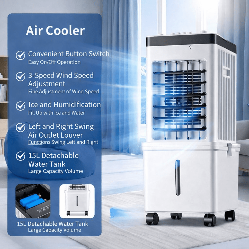 Mobile 3-in-1 Air Cooler for Flexible Home Cooling and Freshness