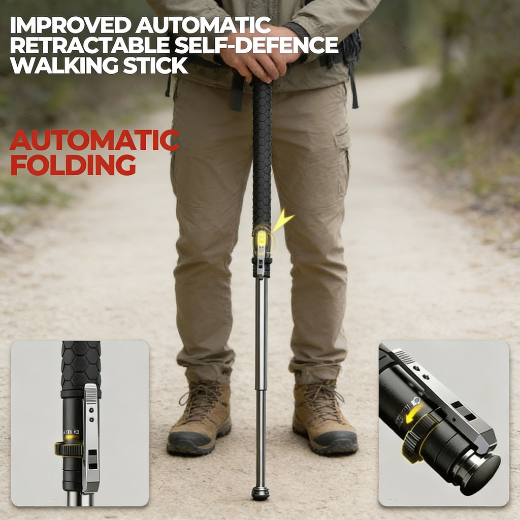 NovaStride Automatic Hiking Walking Stick Safety Trekking Pole With LED Light
