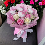 Hello Kitty Flowers Bouquet With Colorful Artificial Blooms And Hello Kitty Figurines