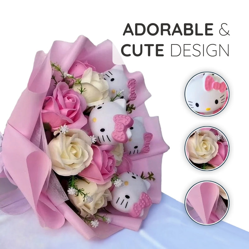 Hello Kitty Flowers Bouquet With Colorful Artificial Blooms And Hello Kitty Figurines