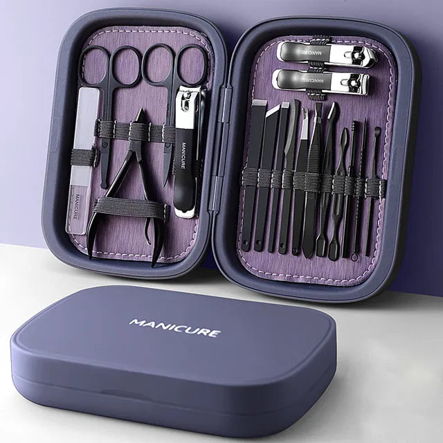 NovaCare Stainless Steel Manicure And Pedicure Set Portable Versatile Lux Storage Box