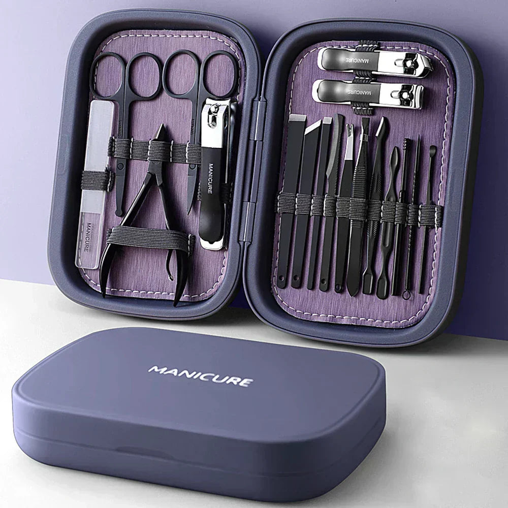 NovaCare Stainless Steel Manicure And Pedicure Set Portable Versatile Lux Storage Box