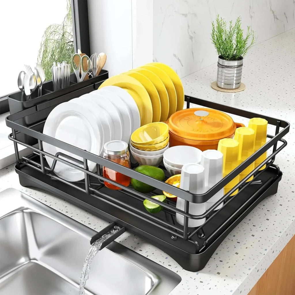 Large Dish Drying Rack with Integrated Drip Tray for Efficient Kitchen Organization