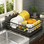 Large Dish Drying Rack with Integrated Drip Tray for Efficient Kitchen Organization