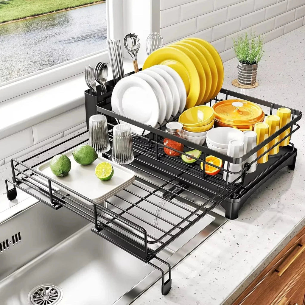 Large Dish Drying Rack with Integrated Drip Tray for Efficient Kitchen Organization