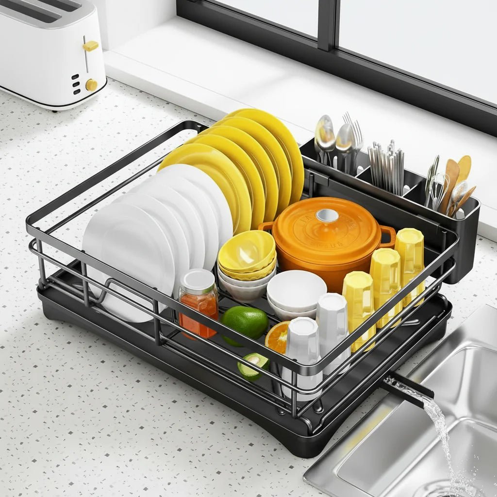 Large Dish Drying Rack with Integrated Drip Tray for Efficient Kitchen Organization