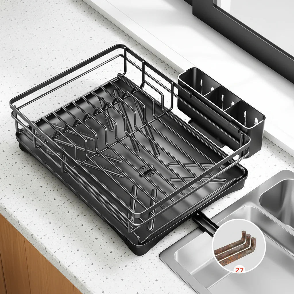 Large Dish Drying Rack with Integrated Drip Tray for Efficient Kitchen Organization