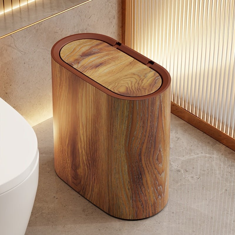Elegant Oval Marble-Pattern Waste Bin for Modern Interiors